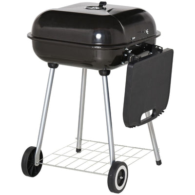 High Quality Portable Charcoal BARBEQUE Grill With 2 Wheels and Side Handle - Black