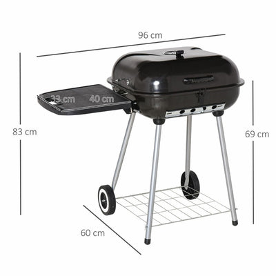 High Quality Portable Charcoal BARBEQUE Grill With 2 Wheels and Side Handle - Black