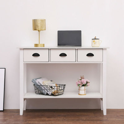 3 Drawer Console Table with Storage Shelf - White