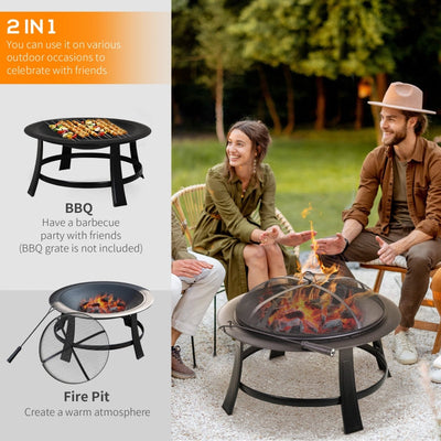 Outsunny 30 Round Metal Fire Pit With Cover-Black