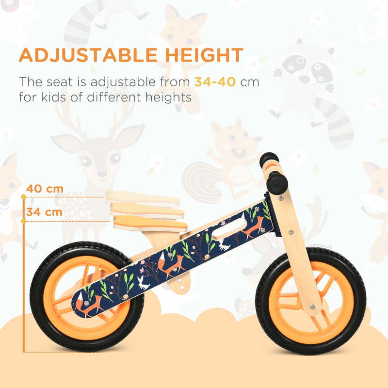 HOMCOM Kids Balance Bike 12 Inch Wooden No Pedal Bicycle with Adjustable Seat EVA Wheels for 3-6 Years Boys Girls, Black