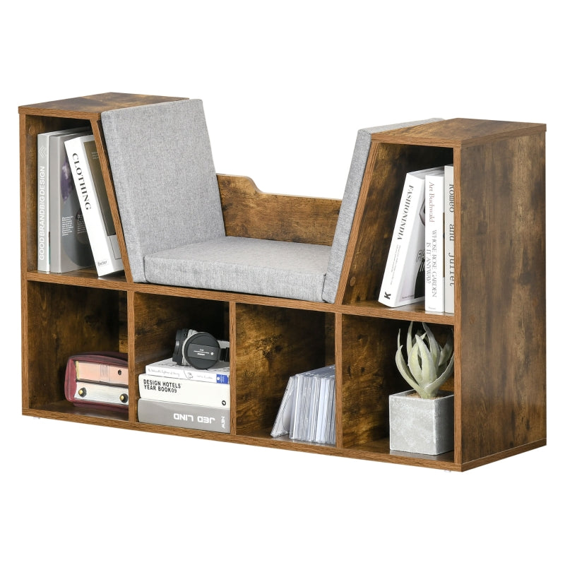 Six-Compartment Bookcase, With Padded Seat - Wood-Effect