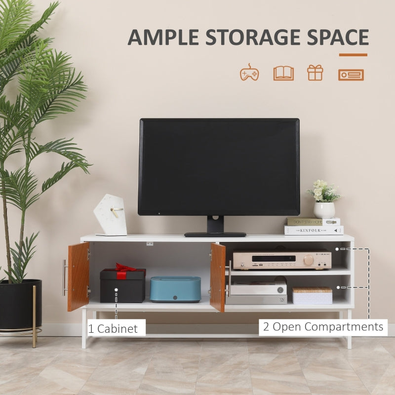 Longline TV Stand, With Wood-Effect Doors - White Brown