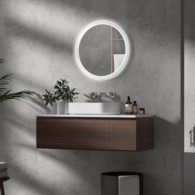 kleankin Round Bathroom Mirror with LED Lights, Wall-Mounted Dimmable Makeup Mirror with 3 Temperature Colours, Defogging Film, Memory Function, Hardwired, 60 x 60 cm