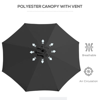 Outsunny 3(m) Tilting Parasol Garden Umbrellas, Outdoor Sun Shade with 8 Ribs, Tilt and Crank Handle for Balcony, Bench, Garden, Black