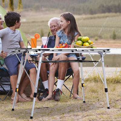 Outsunny 4FT Folding Aluminium Picnic Table Portable Camping BBQ Table Roll Up Top Mesh Layer Rack with Carrying Bag