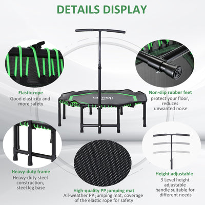 Mini Hexagon Steel Frame Trampoline, Adjustable Handle Green