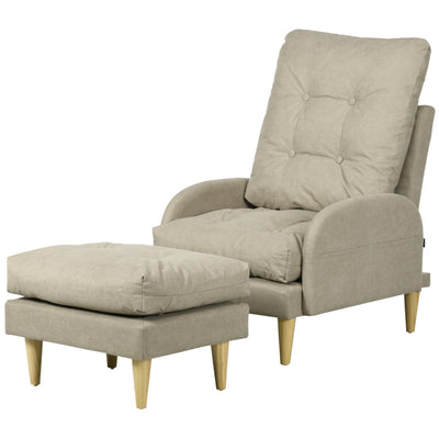 Upholstered Armchair With Footstool Set, Beige