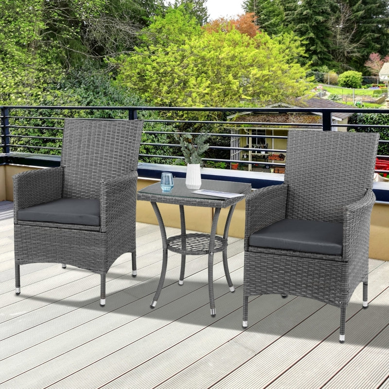 2 Seater Rattan Coffee Table Set-Grey