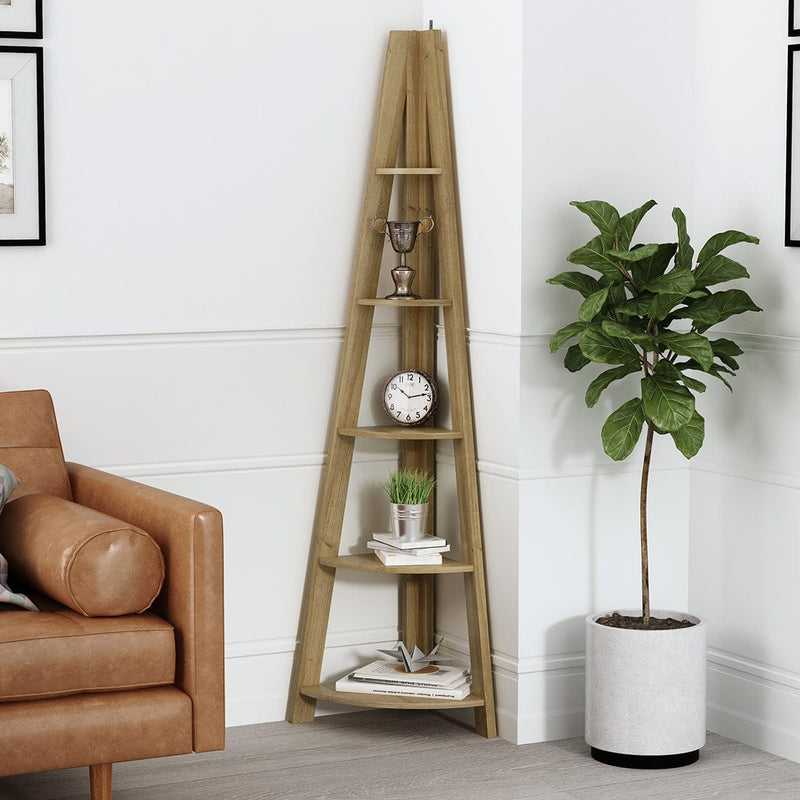 Tiva Corner Ladder Shelving Oak