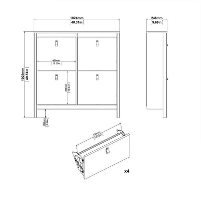 Barcelona Shoe Cabinet 4 Compartments In Matt Black