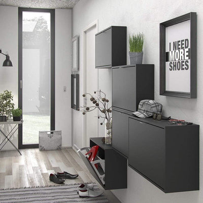 Shoe cabinet  with 1 tilting door and 2 layers - Matt Black