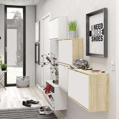 Shoe cabinet  with 1 tilting door and 2 layers - Oak structure White