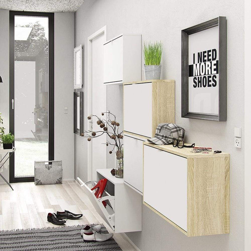 Shoe cabinet  with 1 tilting door and 2 layers - Oak structure White