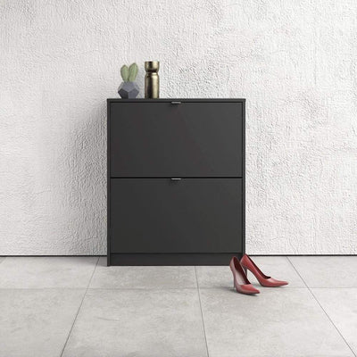 Shoe cabinet  with 2 tilting doors and 2 layers - Matt Black