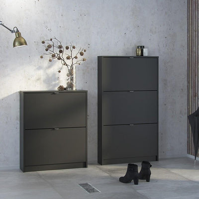 Shoe cabinet  with 2 tilting doors and 2 layers - Matt Black