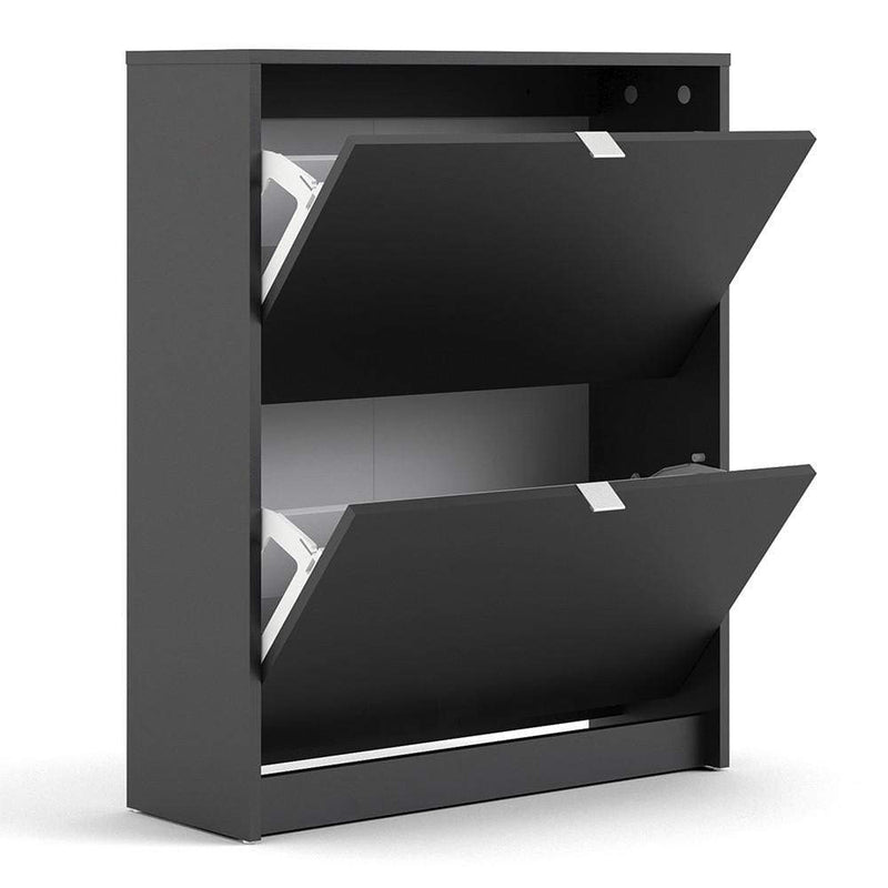 Shoe cabinet  with 2 tilting doors and 2 layers - Matt Black