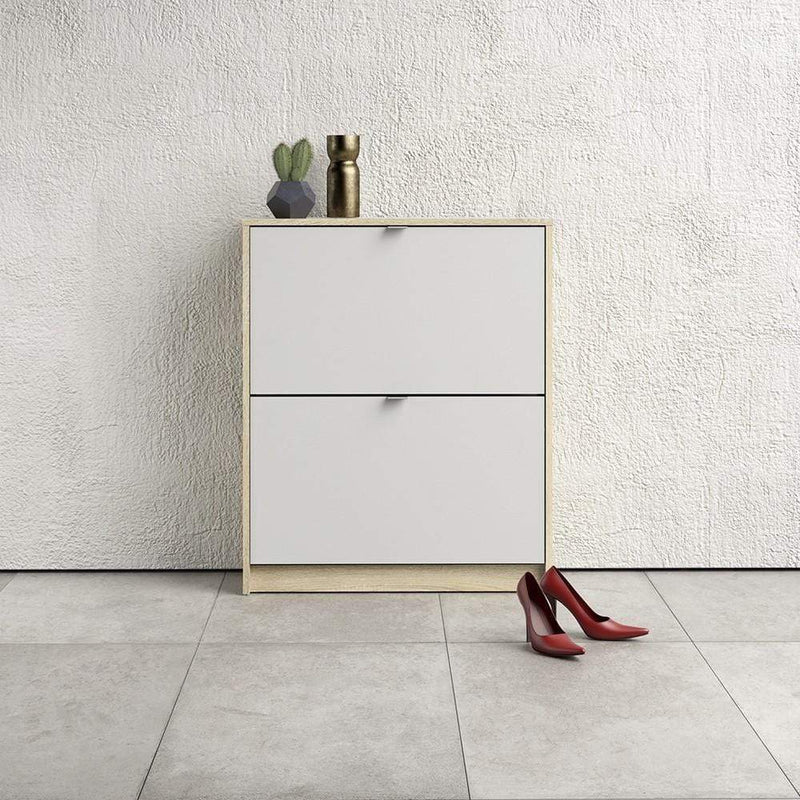 Shoe cabinet  with 2 tilting doors and 2 layers - Oak structure White