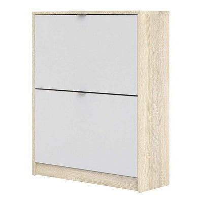 Shoe cabinet  with 2 tilting doors and 2 layers - Oak structure White