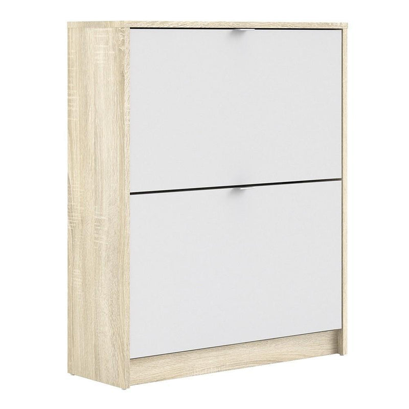 Shoe cabinet  with 2 tilting doors and 2 layers - Oak structure White