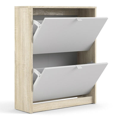 Shoe cabinet  with 2 tilting doors and 2 layers - Oak structure White