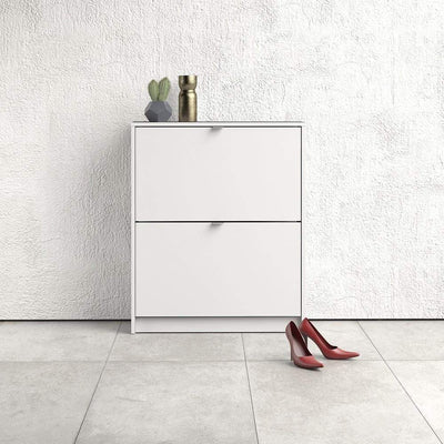 Shoe cabinet  with 2 tilting doors and 2 layers - White