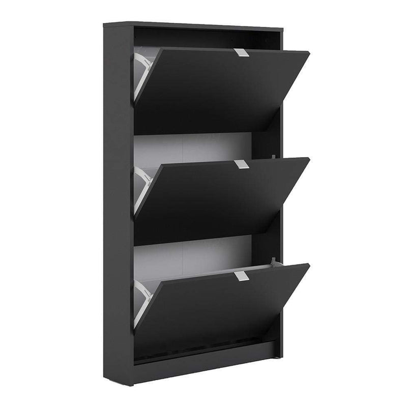 Shoe cabinet  with 3 tilting doors and 1 layer - Matt Black