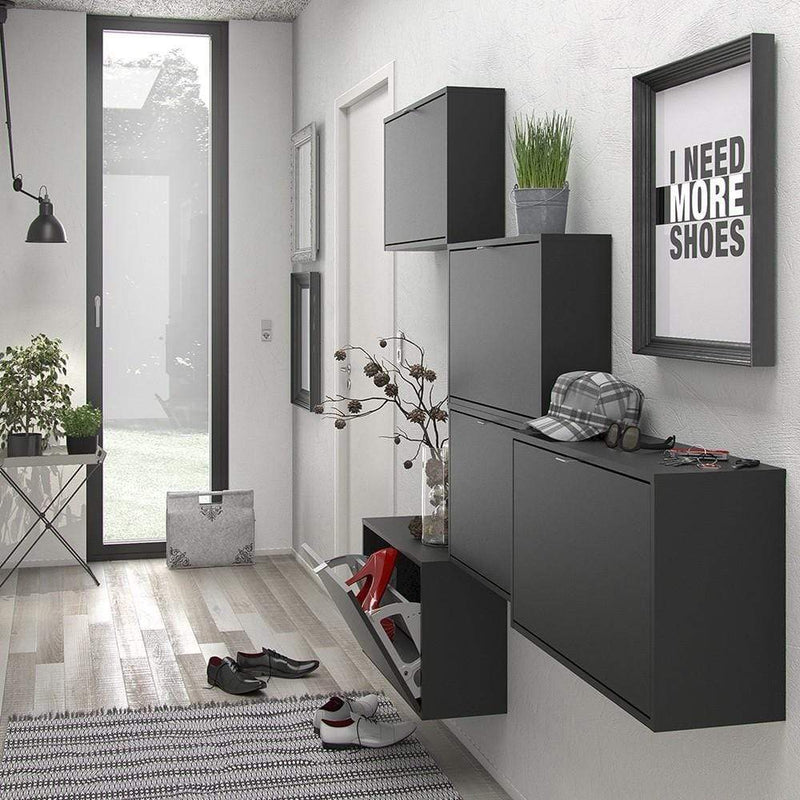 Shoe cabinet  with 3 tilting doors and 1 layer - Matt Black