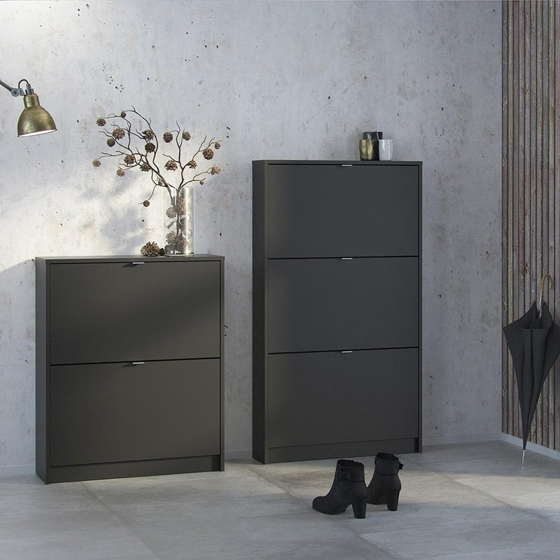 Shoe cabinet  with 3 tilting doors and 1 layer - Matt Black