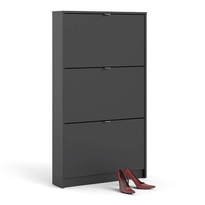 Shoe cabinet  with 3 tilting doors and 1 layer - Matt Black