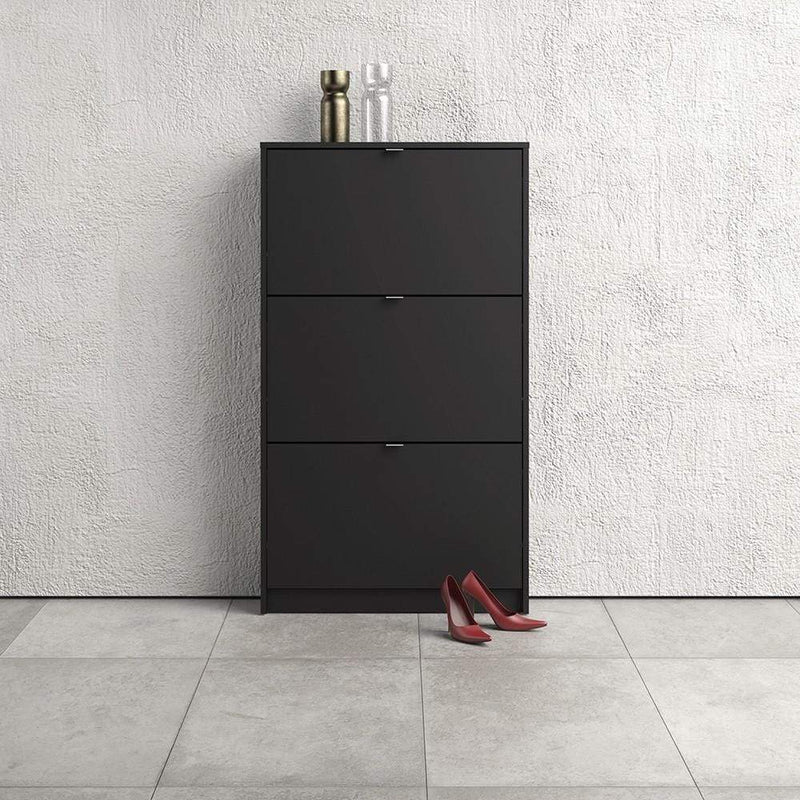 Shoe cabinet  with 3 tilting doors and 1 layer - Matt Black