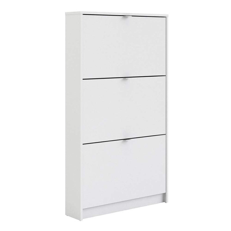 Shoe cabinet with 3 tilting doors and 1 layer - White