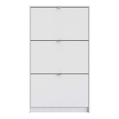 Shoe cabinet with 3 tilting doors and 1 layer - White