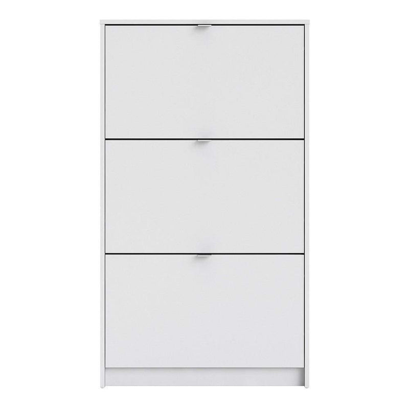 Shoe cabinet with 3 tilting doors and 1 layer - White