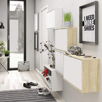 Shoe cabinet with 3 tilting doors and 1 layer - White