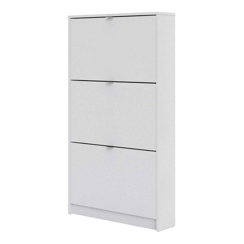 Shoe cabinet with 3 tilting doors and 1 layer - White