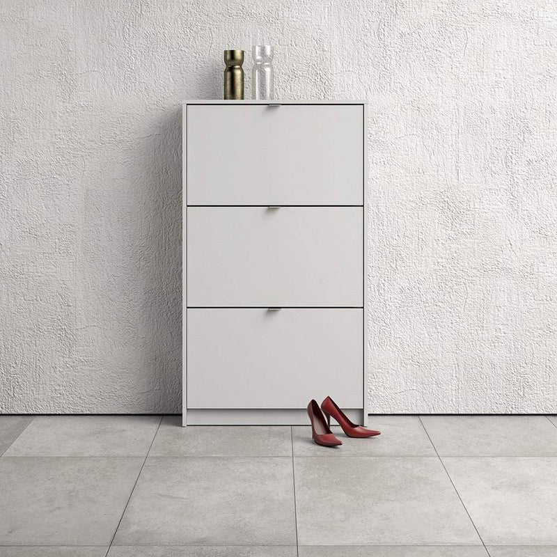 Shoe cabinet with 3 tilting doors and 1 layer - White