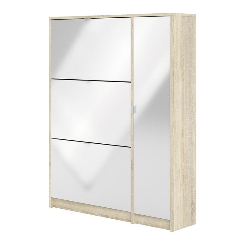 Shoe cabinet with 3 tilting doors and 2 layers +  1 door - Oak structure White high gloss