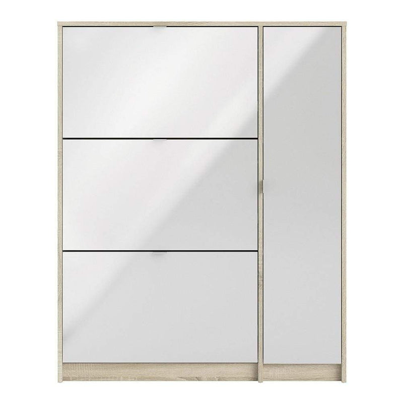 Shoe cabinet with 3 tilting doors and 2 layers +  1 door - Oak structure White high gloss