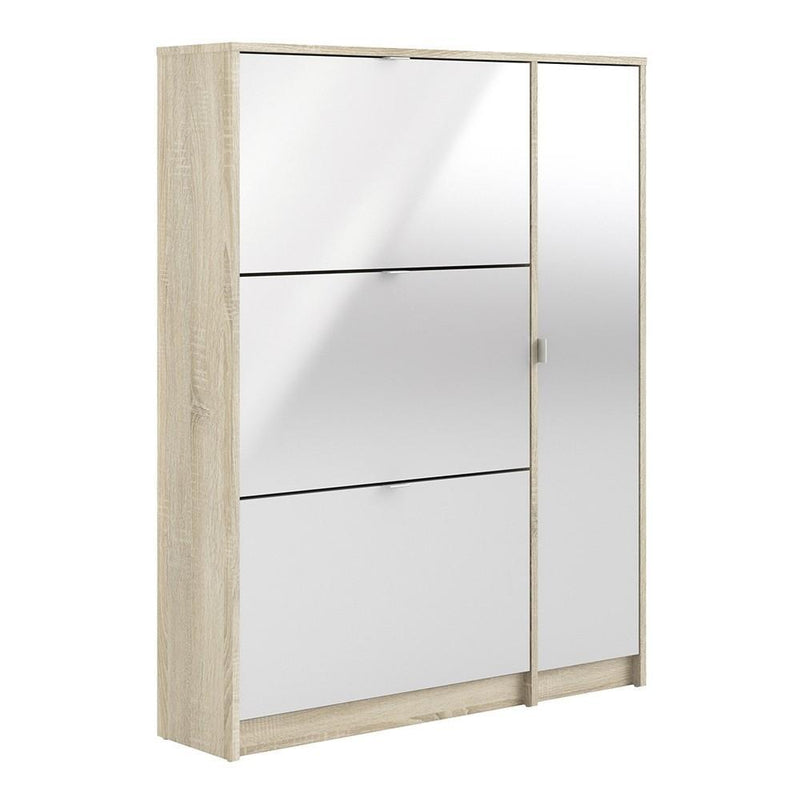 Shoe cabinet with 3 tilting doors and 2 layers +  1 door - Oak structure White high gloss