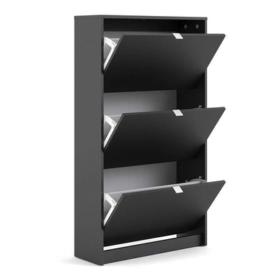 Shoe cabinet  with 3 tilting doors and 2 layers - Matt Black