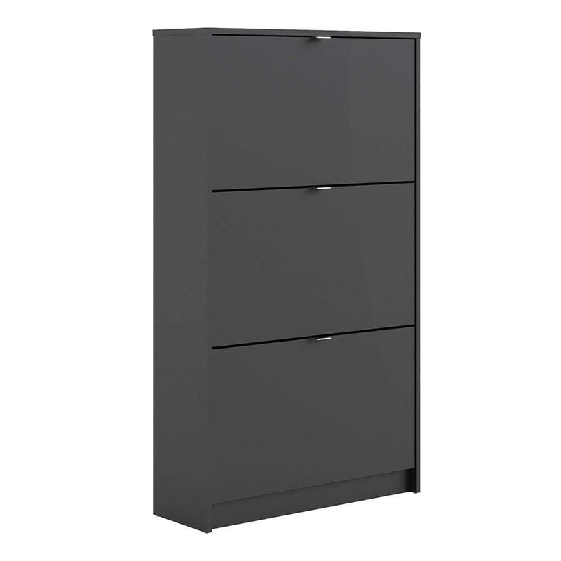 Shoe cabinet  with 3 tilting doors and 2 layers - Matt Black