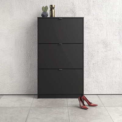 Shoe cabinet  with 3 tilting doors and 2 layers - Matt Black