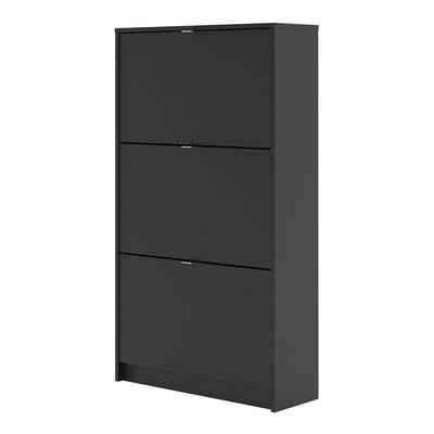 Shoe cabinet  with 3 tilting doors and 2 layers - Matt Black