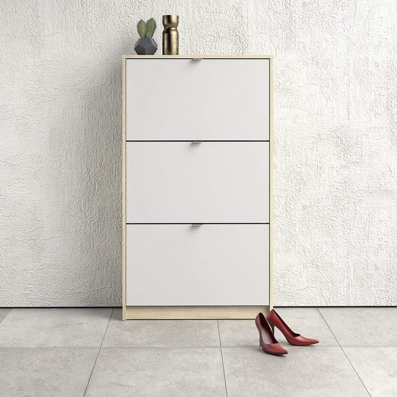 Shoe cabinet  with 3 tilting doors and 2 layers - Oak structure White