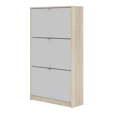 Shoe cabinet  with 3 tilting doors and 2 layers - Oak structure White