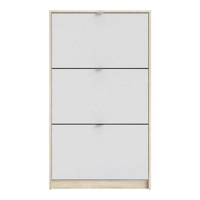 Shoe cabinet  with 3 tilting doors and 2 layers - Oak structure White