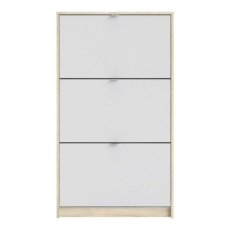 Shoe cabinet  with 3 tilting doors and 2 layers - Oak structure White