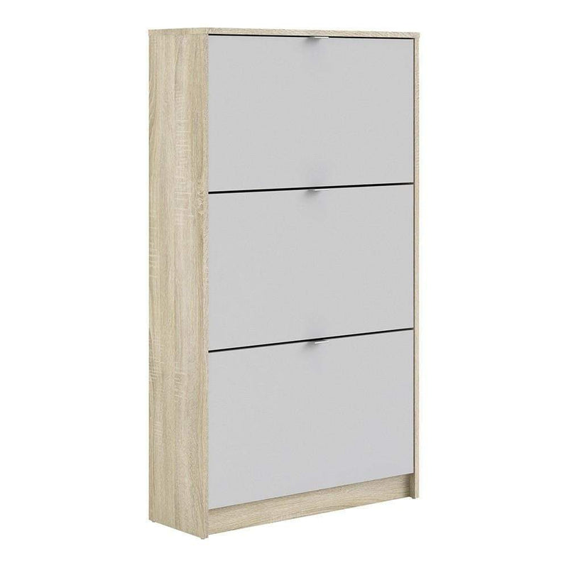 Shoe cabinet  with 3 tilting doors and 2 layers - Oak structure White