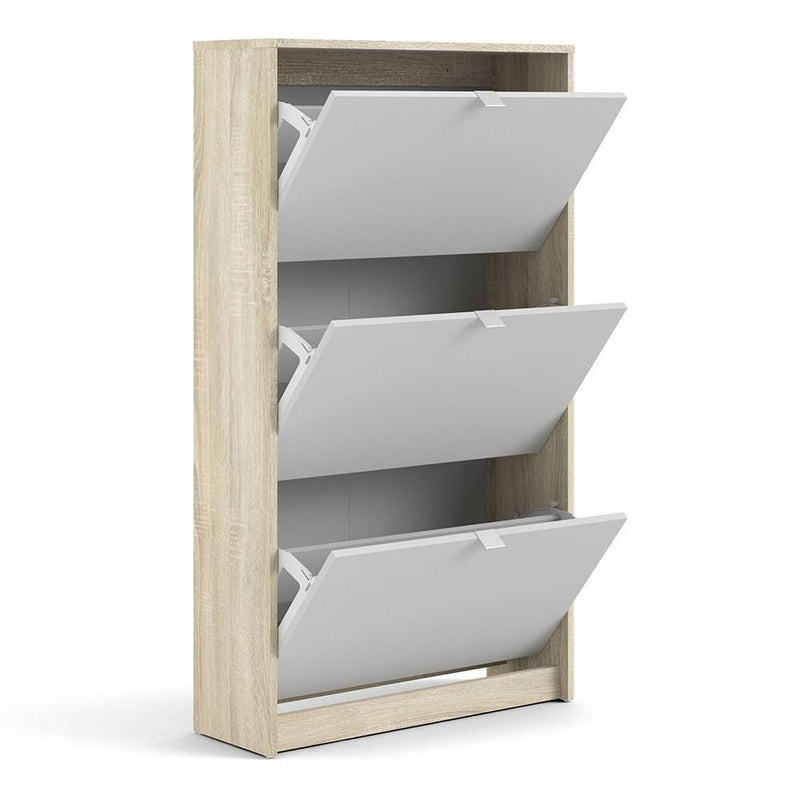 Shoe cabinet  with 3 tilting doors and 2 layers - Oak structure White